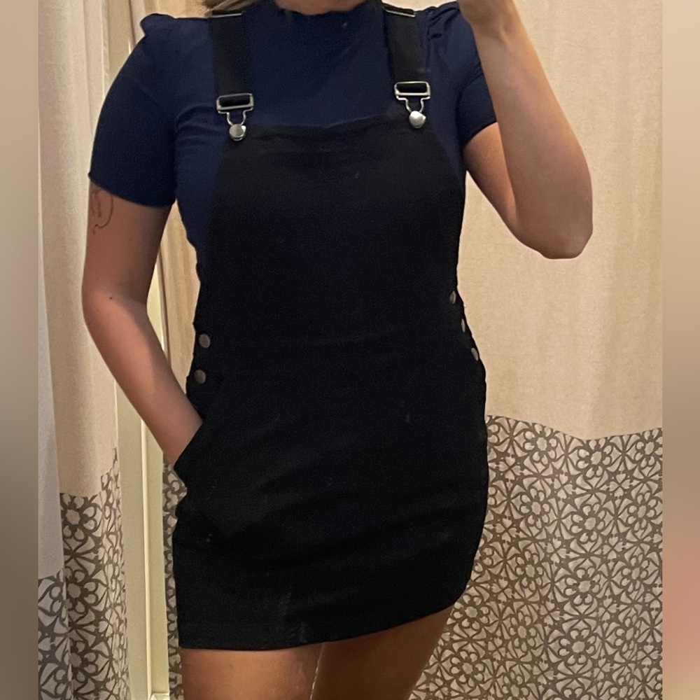 Black overall mini dress